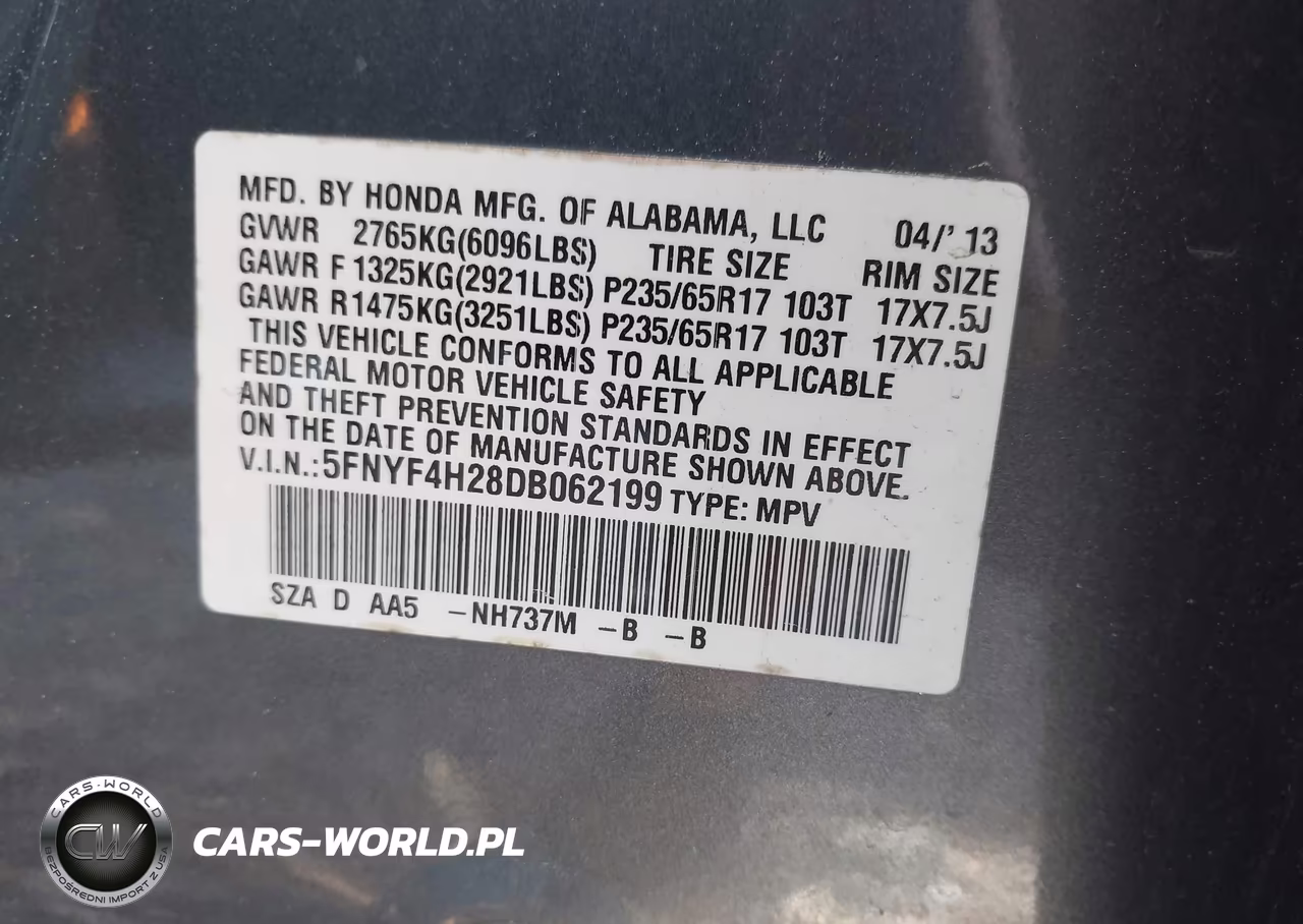 2013 Honda Pilot Lx VIN:5FNYF4H28DB062199 - 9
