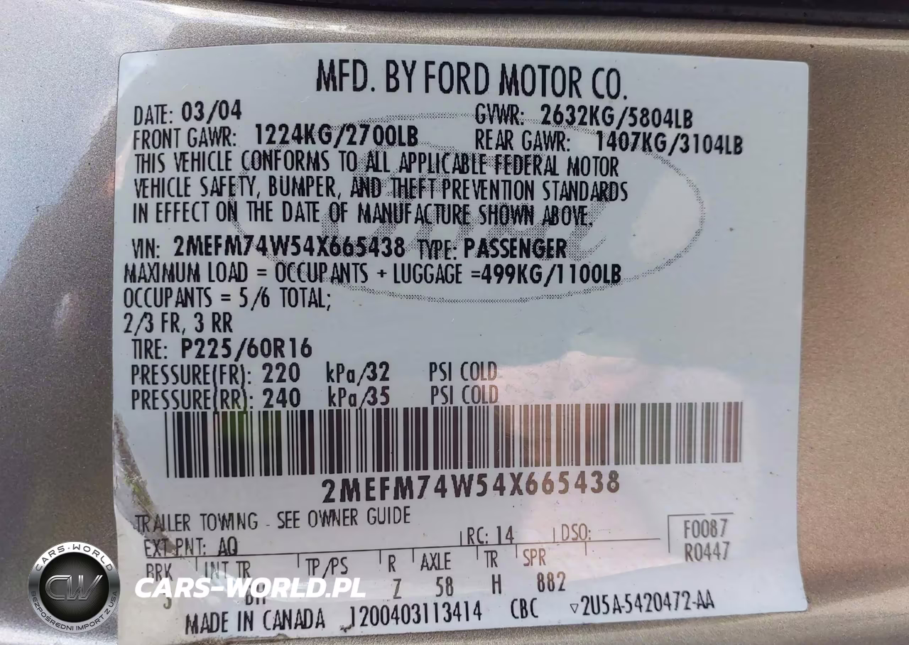 2004 Mercury Grand Marquis Gs VIN:2MEFM74W54X665438 - 9