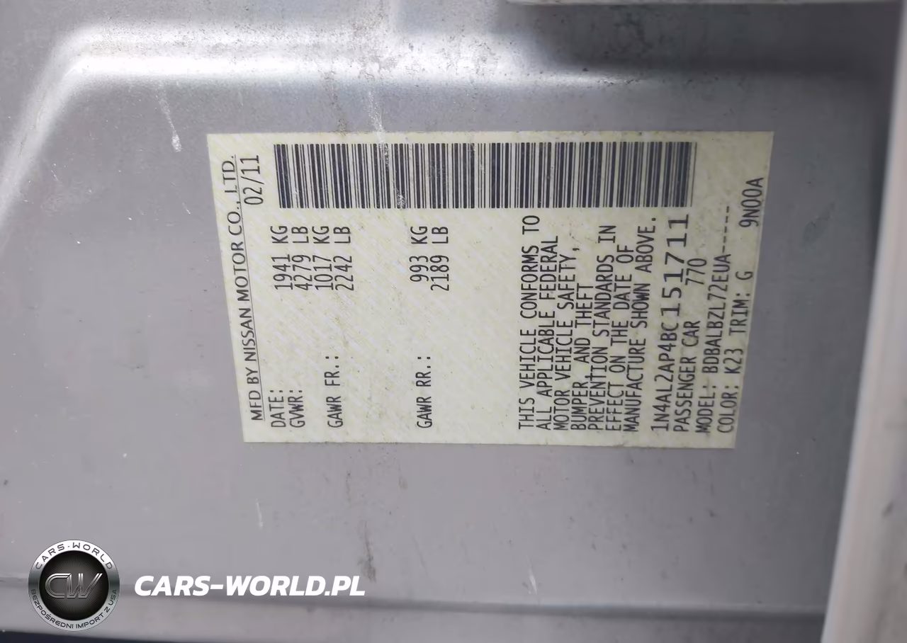 2011 Nissan Altima 2.5 S VIN:1N4AL2AP4BC151711 - 9
