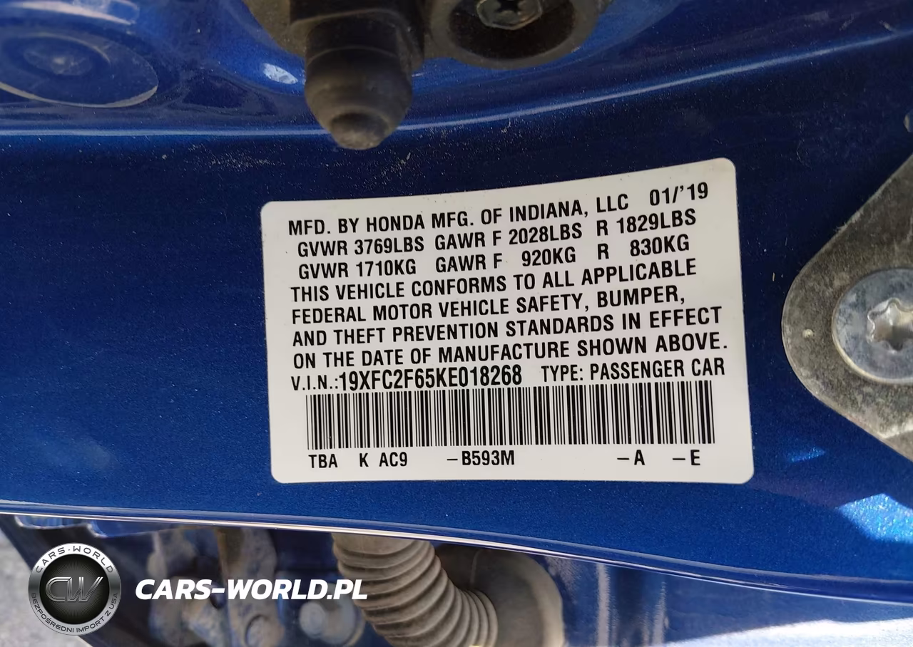 2019 Honda Civic Lx VIN:19XFC2F65KE018268 - 9