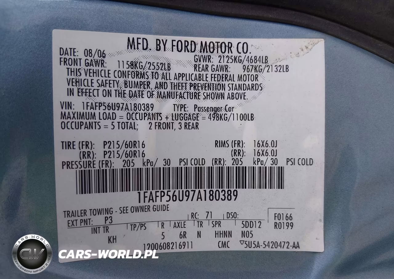 2007 Ford Taurus Sel VIN:1FAFP56U97A180389 - 9