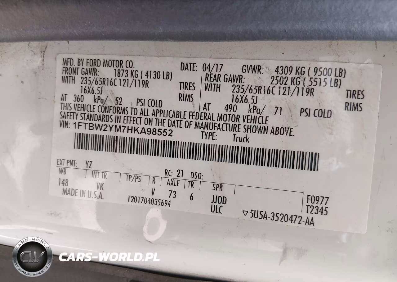 2017 Ford Transit-350 VIN:1FTBW2YM7HKA98552 - 9
