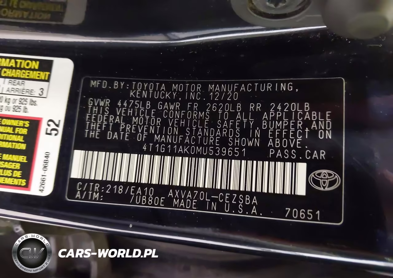 2021 Toyota Camry Se VIN:4T1G11AK0MU539651 - 9