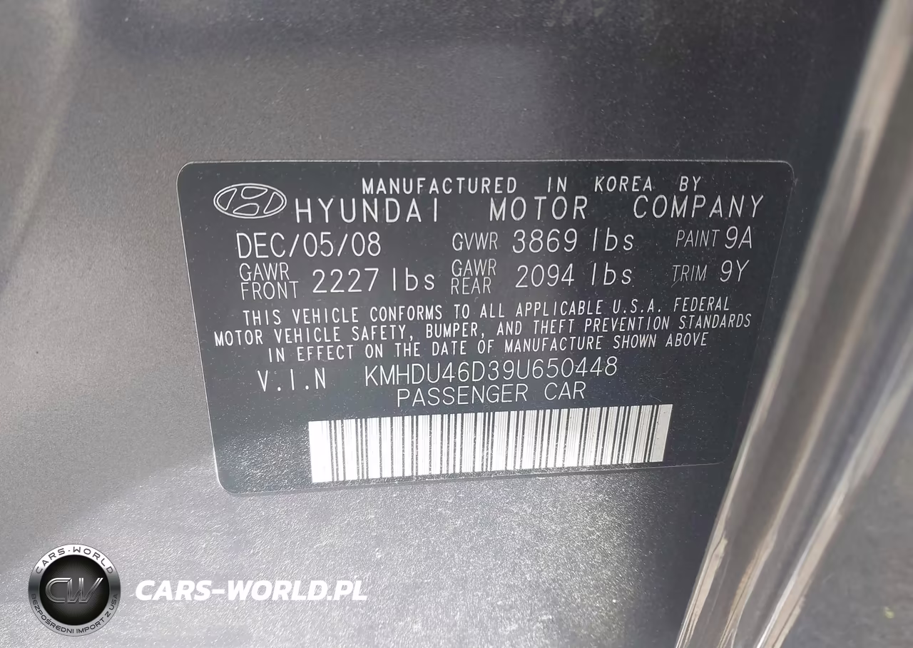 2009 Hyundai Elantra Gls VIN:KMHDU46D39U650448 - 9