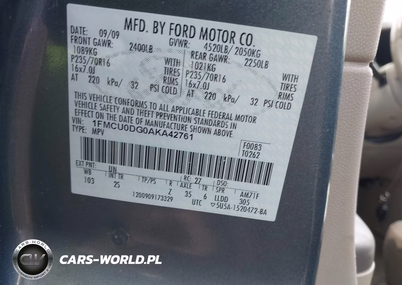 2010 Ford Escape Xlt VIN:1FMCU0DG0AKA42761 - 9