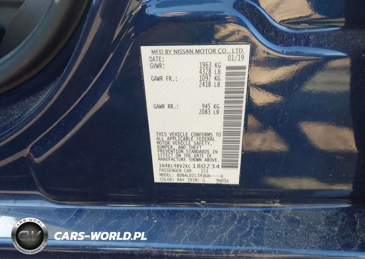 2019 Nissan Altima 2.5 S VIN:1N4BL4BV2KC180234 - 9