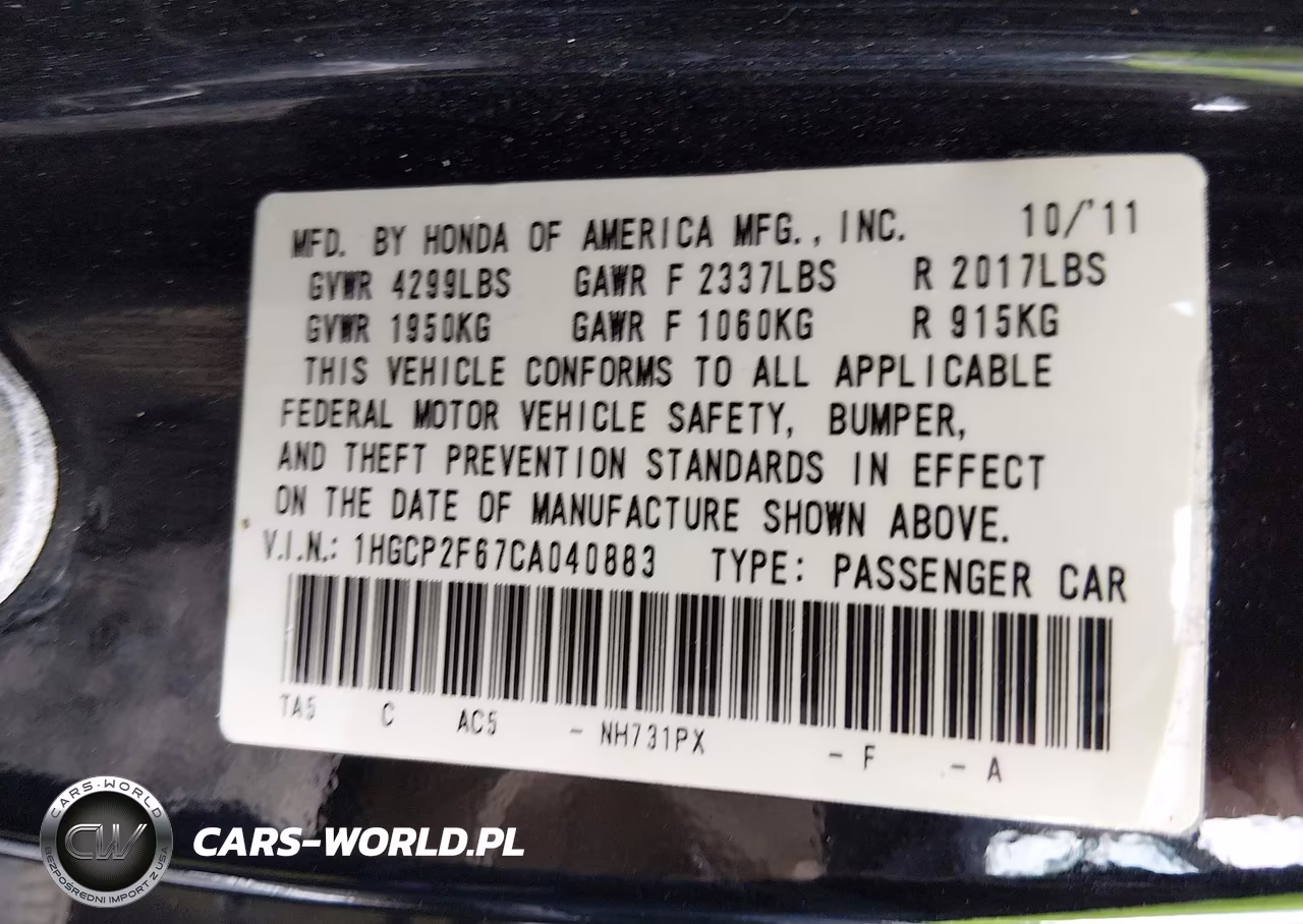 2012 Honda Accord 2.4 Se VIN:1HGCP2F67CA040883 - 9