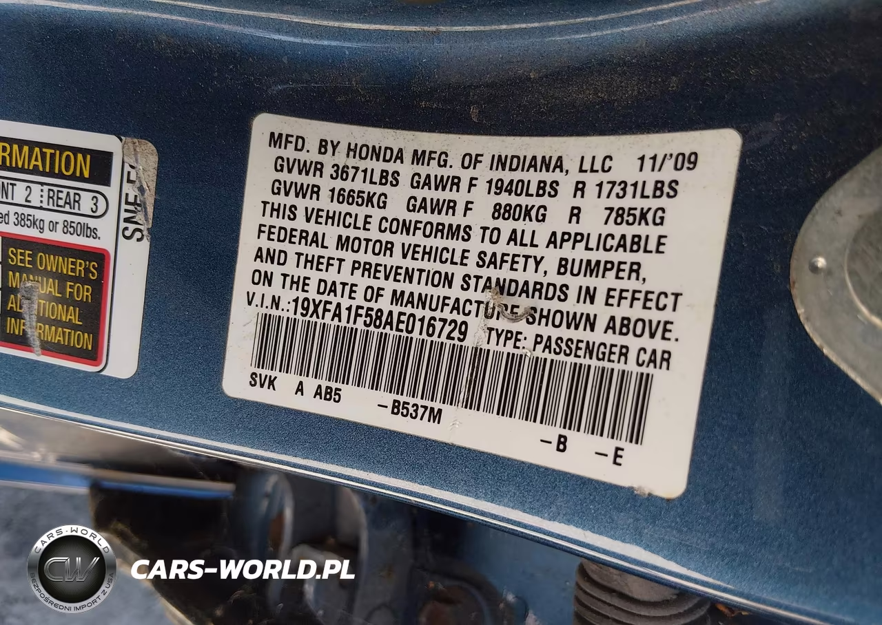 2010 Honda Civic Lx VIN:19XFA1F58AE016729 - 9