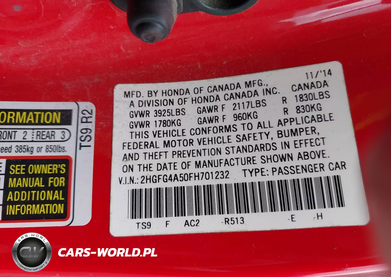 2015 Honda Civic Si VIN:2HGFG4A50FH701232 - 9