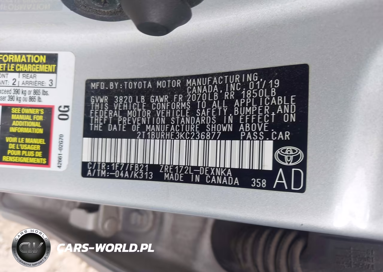 2019 Toyota Corolla Le VIN:2T1BURHE3KC236877 - 9