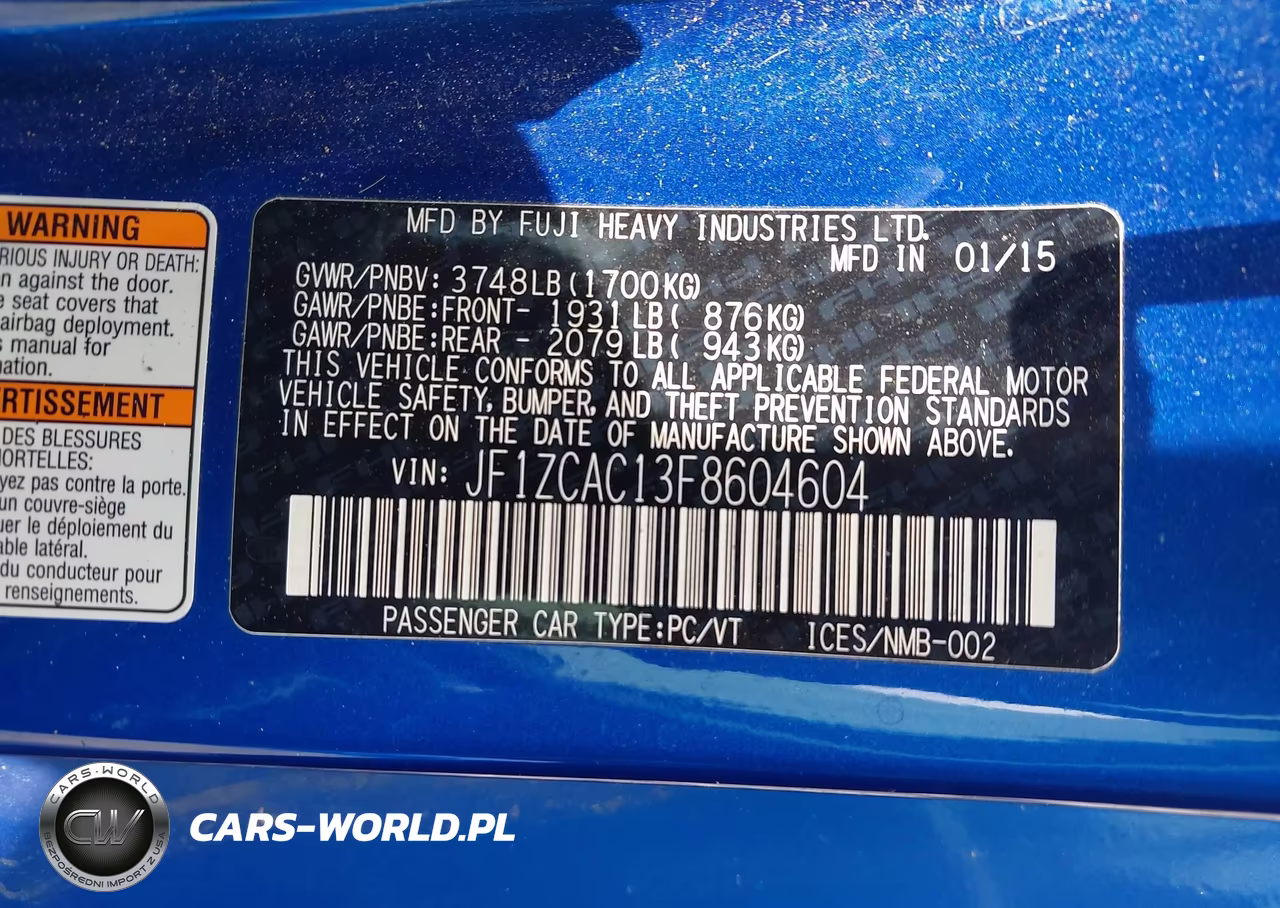 2015 Subaru Brz Limited VIN:JF1ZCAC13F8604604 - 9