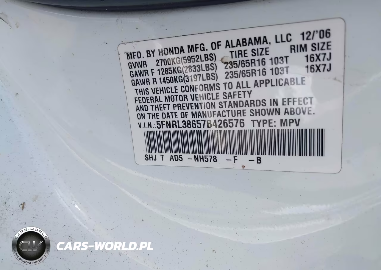 2007 Honda Odyssey Ex-L VIN:5FNRL38657B426576 - 9