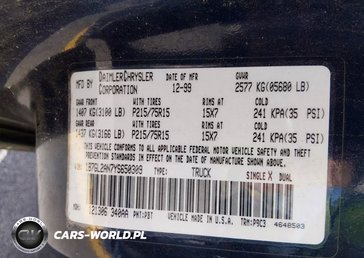 2000 Dodge Dakota Quad VIN:1B7GL2AN7YS650309 - 9