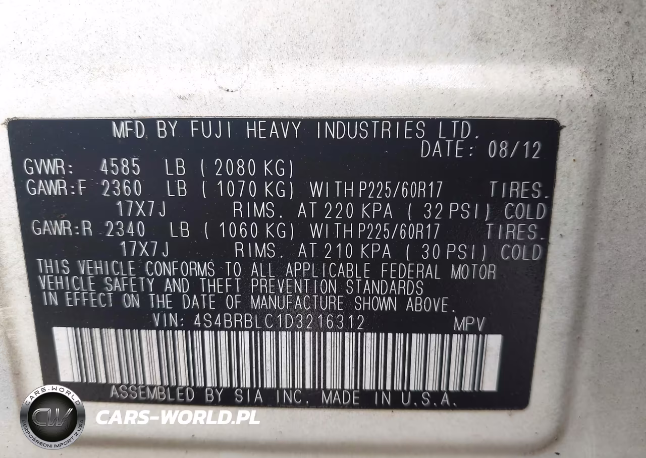 2013 Subaru Outback 2.5I Limited VIN:4S4BRBLC1D3216312 - 9