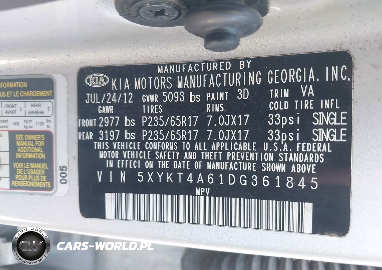 2013 Kia Sorento Lx VIN:5XYKT4A61DG361845 - 9