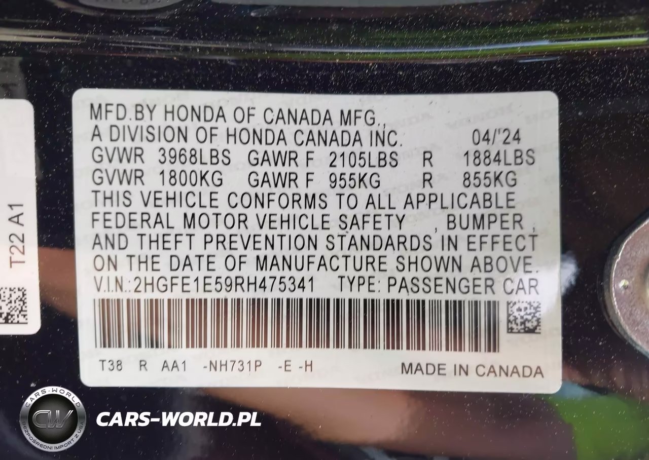 2024 Honda Civic Si Sedan VIN:2HGFE1E59RH475341 - 9