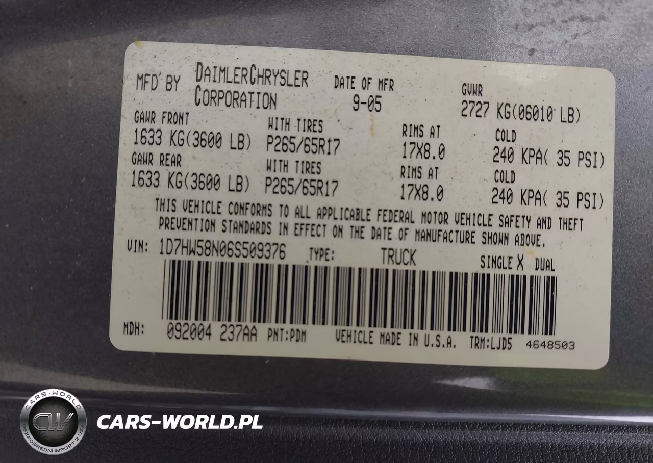 2006 Dodge Dakota Laramie VIN:1D7HW58N06S509376 - 9