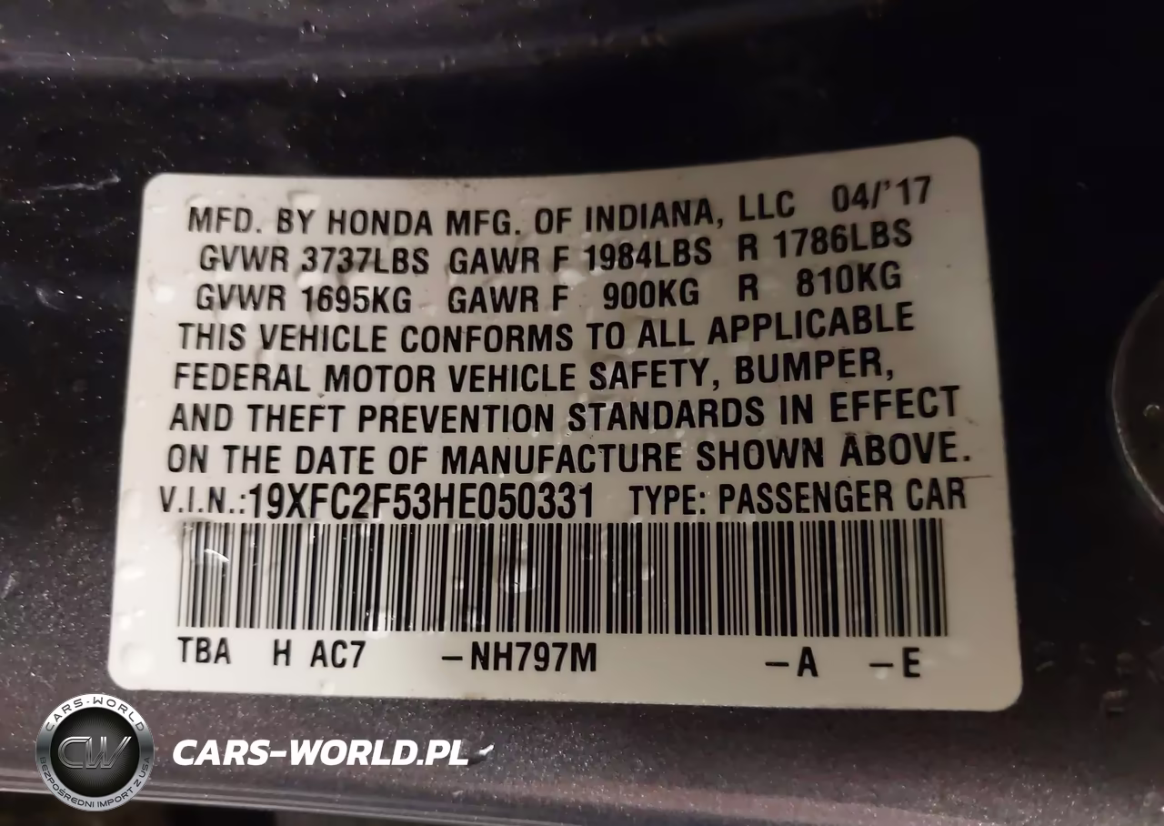 2017 Honda Civic Lx VIN:19XFC2F53HE050331 - 9