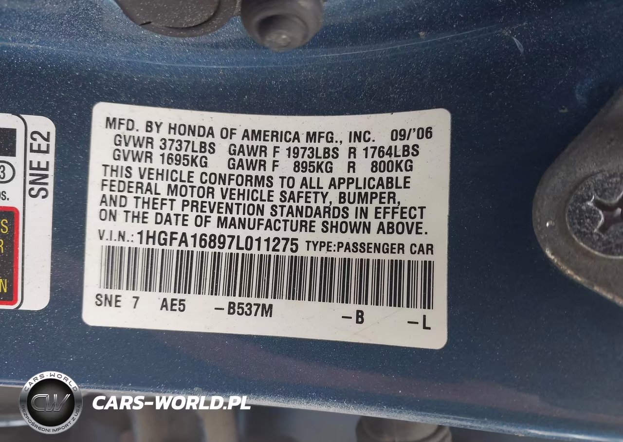 2007 Honda Civic Ex VIN:1HGFA16897L011275 - 9