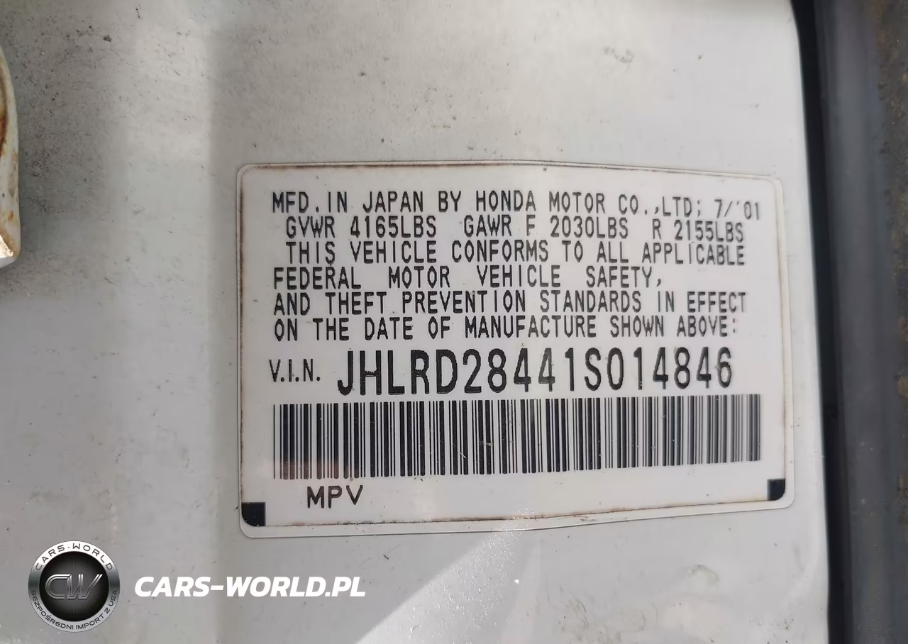2001 Honda Cr-V Lx VIN:JHLRD28441S014846 - 9