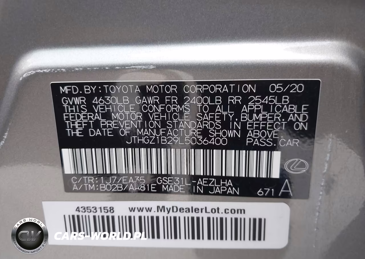 2020 Lexus Is 350 VIN:JTHGZ1B29L5036400 - 9