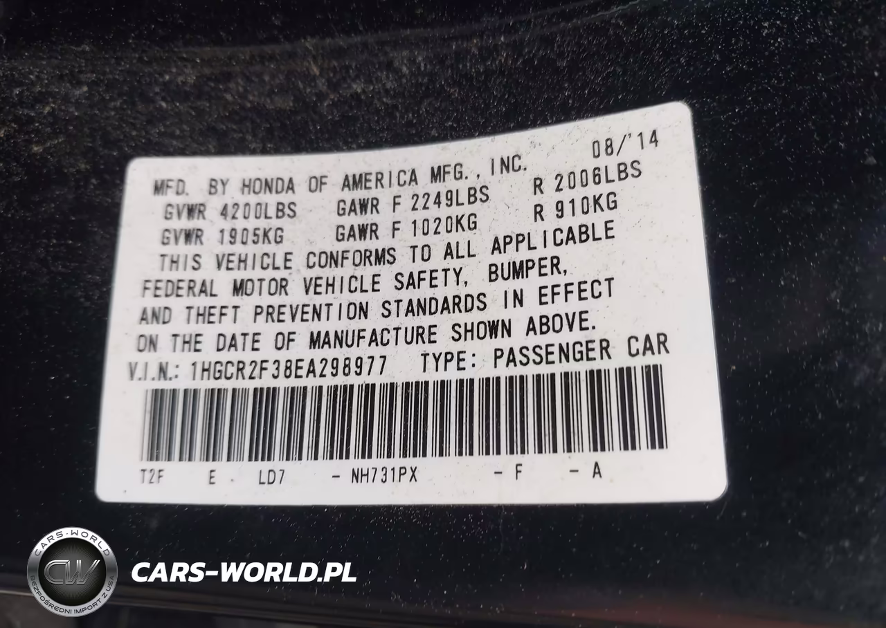 2014 Honda Accord Lx VIN:1HGCR2F38EA298977 - 9