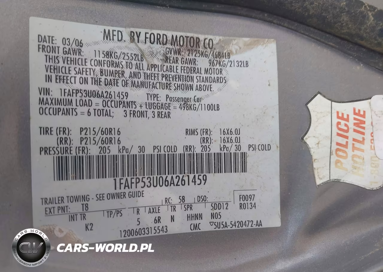 2006 Ford Taurus Se VIN:1FAFP53U06A261459 - 9