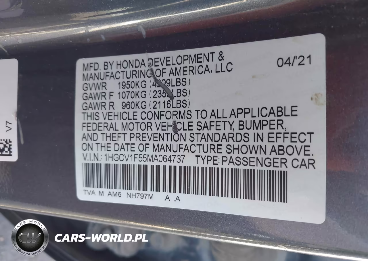 2021 Honda Accord Ex-L VIN:1HGCV1F55MA064737 - 9