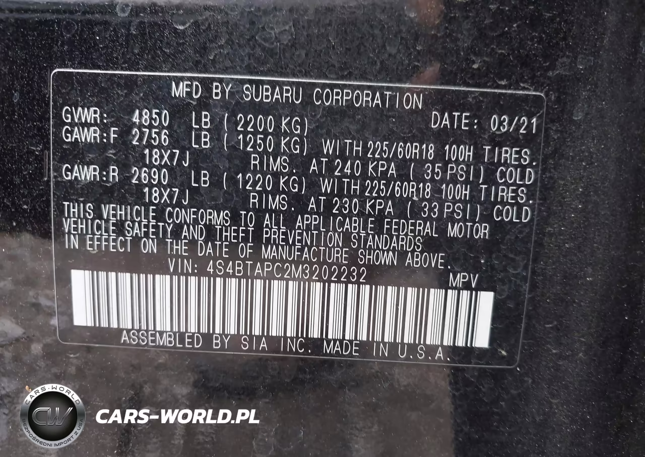 2021 Subaru Outback Touring VIN:4S4BTAPC2M3202232 - 9