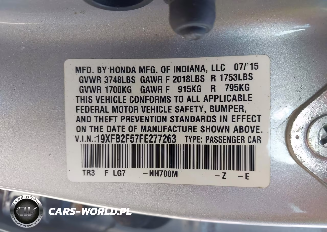 2015 Honda Civic Lx VIN:19XFB2F57FE277263 - 9