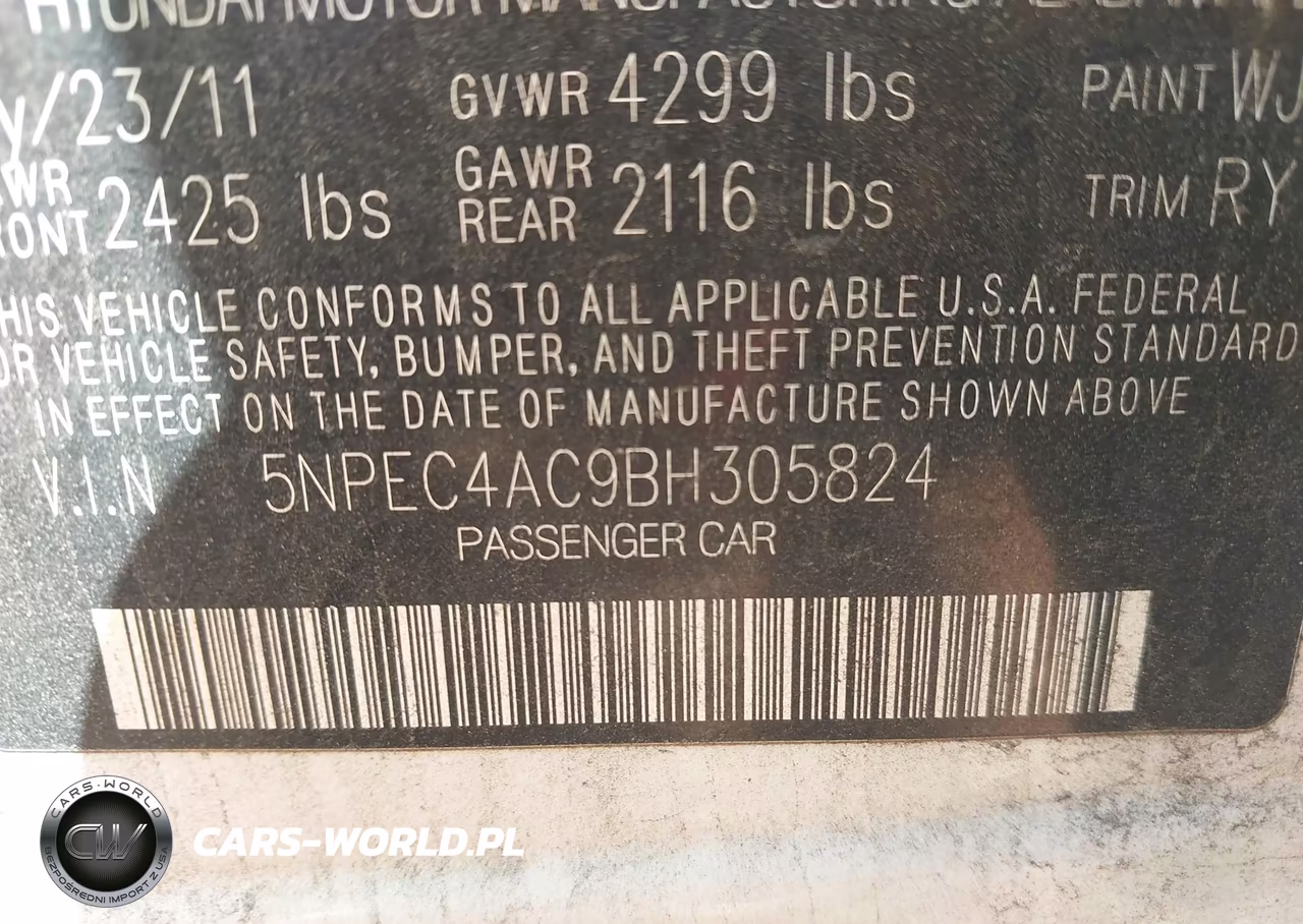 2011 Hyundai Sonata Se VIN:5NPEC4AC9BH305824 - 9