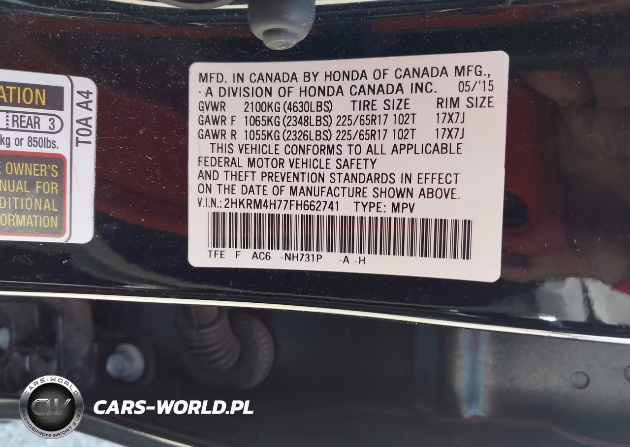 2015 Honda Cr-V Ex-L VIN:2HKRM4H77FH662741 - 9