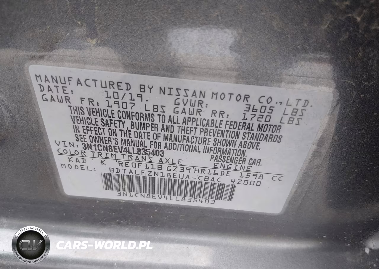 2020 Nissan Versa Sv Xtronic Cvt VIN:3N1CN8EV4LL835403 - 9