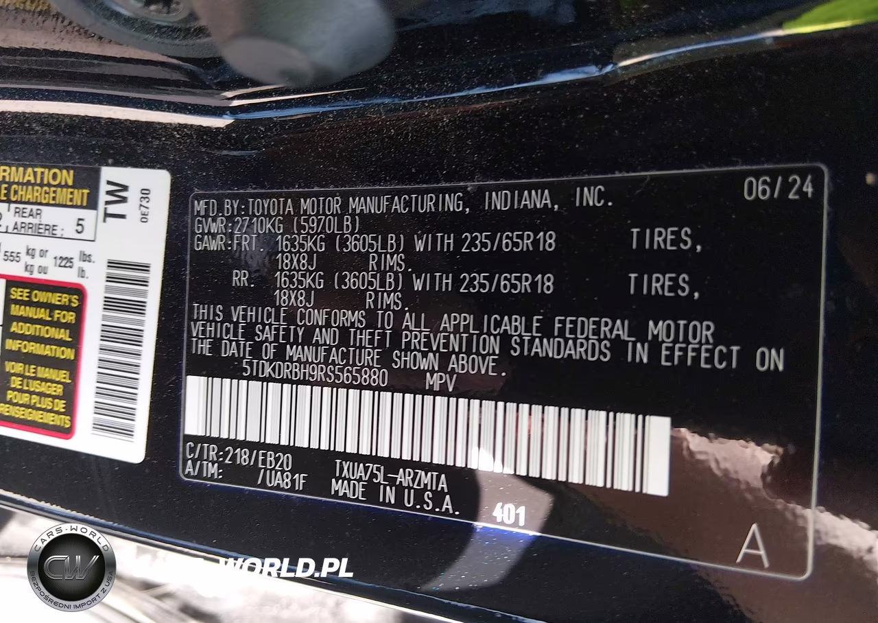 2024 Toyota Highlander Xle VIN:5TDKDRBH9RS565880 - 9