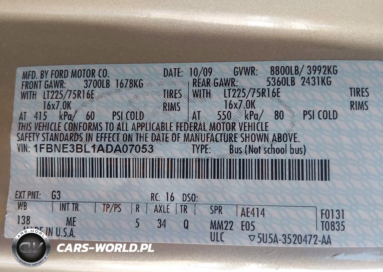 2010 Ford E-350 Super Duty Xl-Xlt VIN:1FBNE3BL1ADA07053 - 9