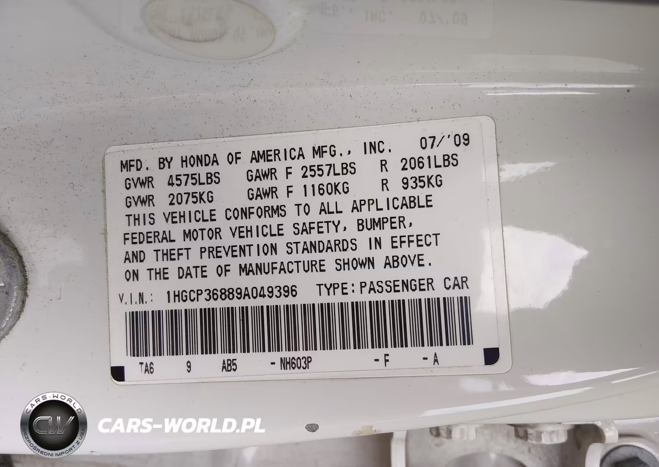 2009 Honda Accord 3.5 Ex-L VIN:1HGCP36889A049396 - 9