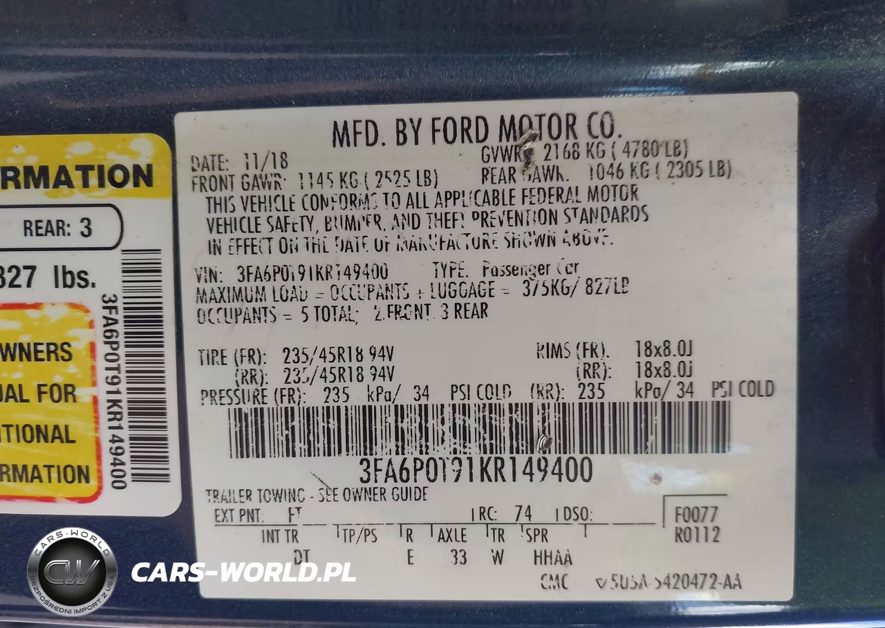 2019 Ford Fusion Se VIN:3FA6P0T91KR149400 - 9