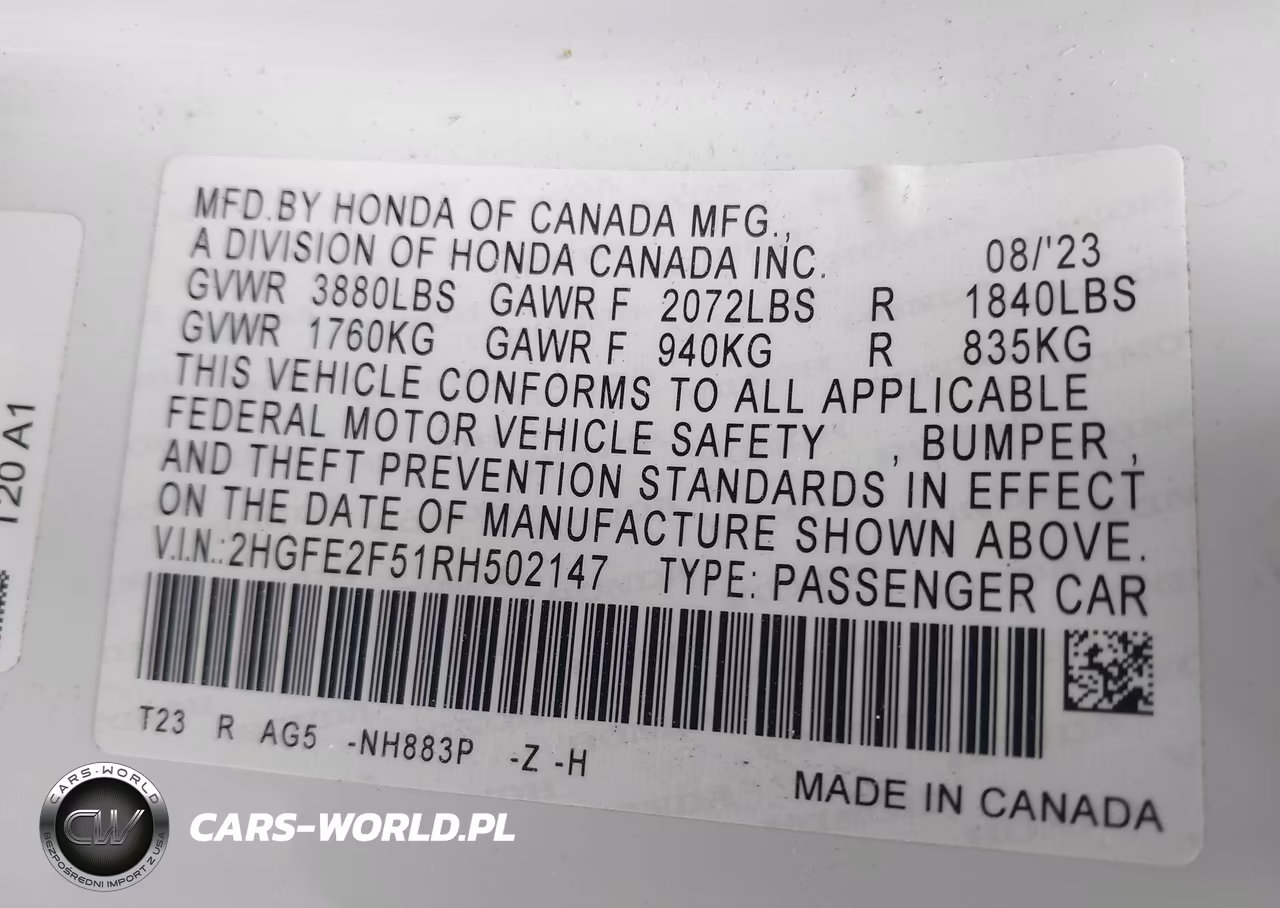2024 Honda Civic Sport VIN:2HGFE2F51RH502147 - 9