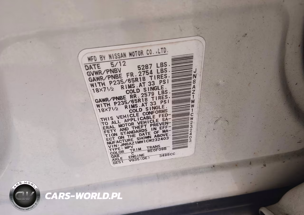 2012 Nissan Murano Sl VIN:JN8AZ1MW1CW232403 - 9