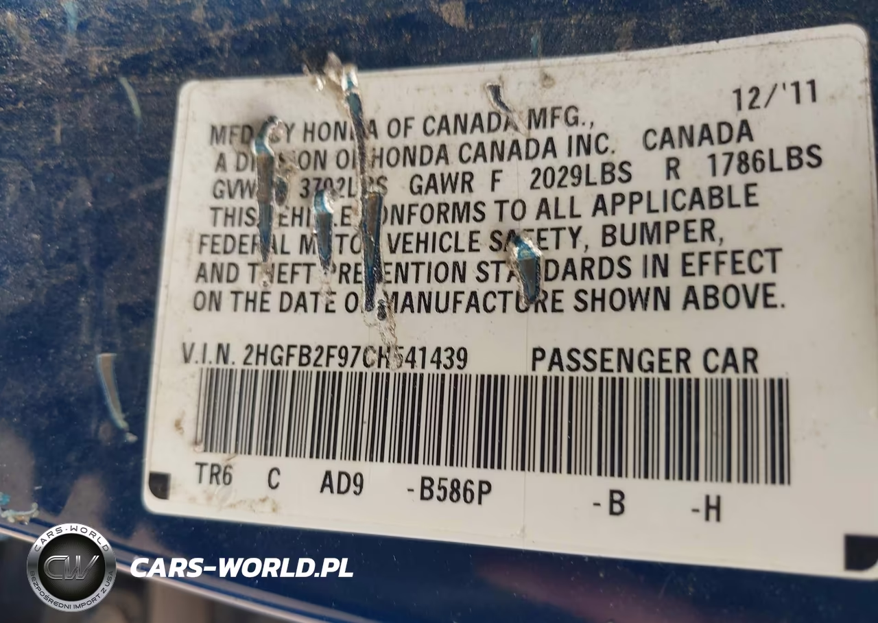 2012 Honda Civic Ex-L VIN:2HGFB2F97CH541439 - 9