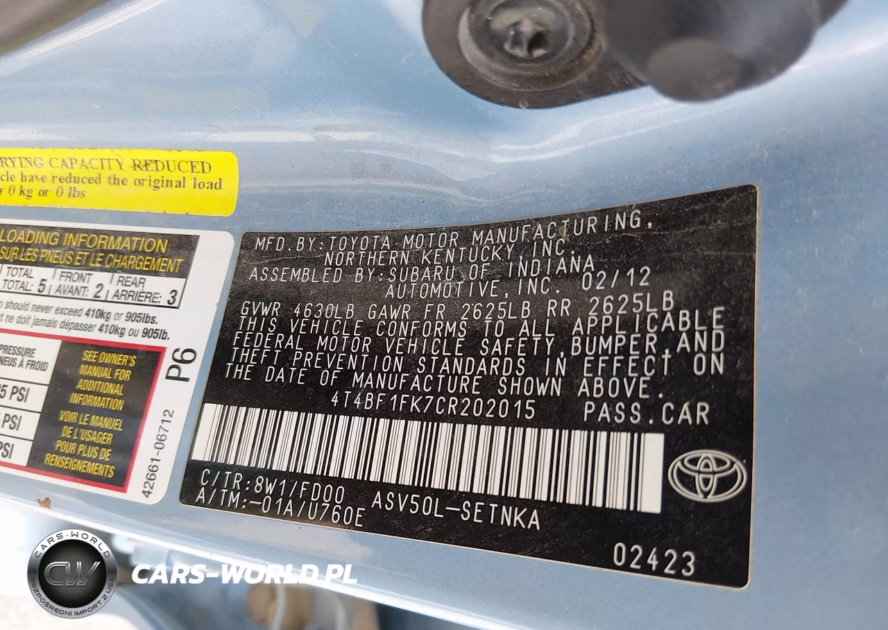 2012 Toyota Camry Le VIN:4T4BF1FK7CR202015 - 9