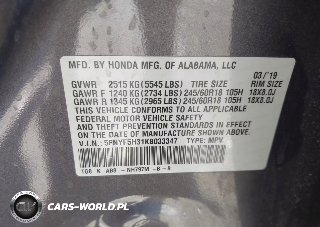 2019 Honda Pilot Ex VIN:5FNYF5H31KB033347 - 9