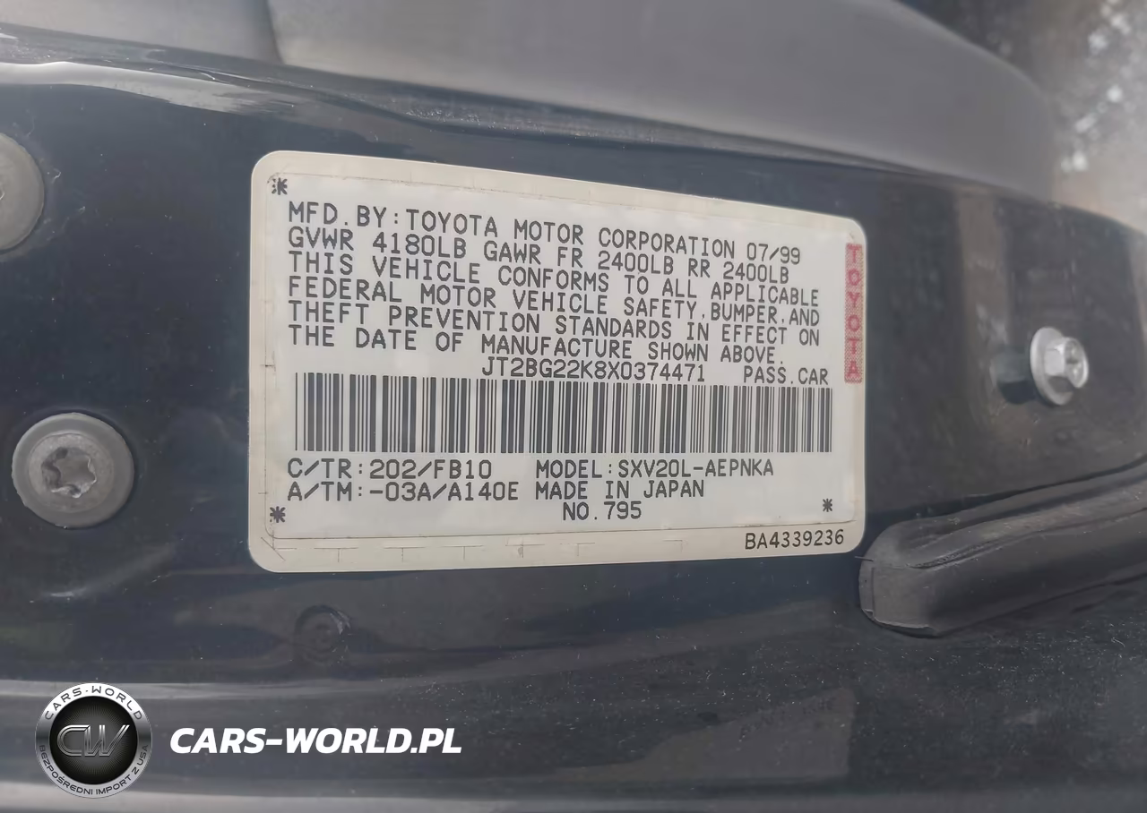 1999 Toyota Camry Le VIN:JT2BG22K8X0374471 - 9