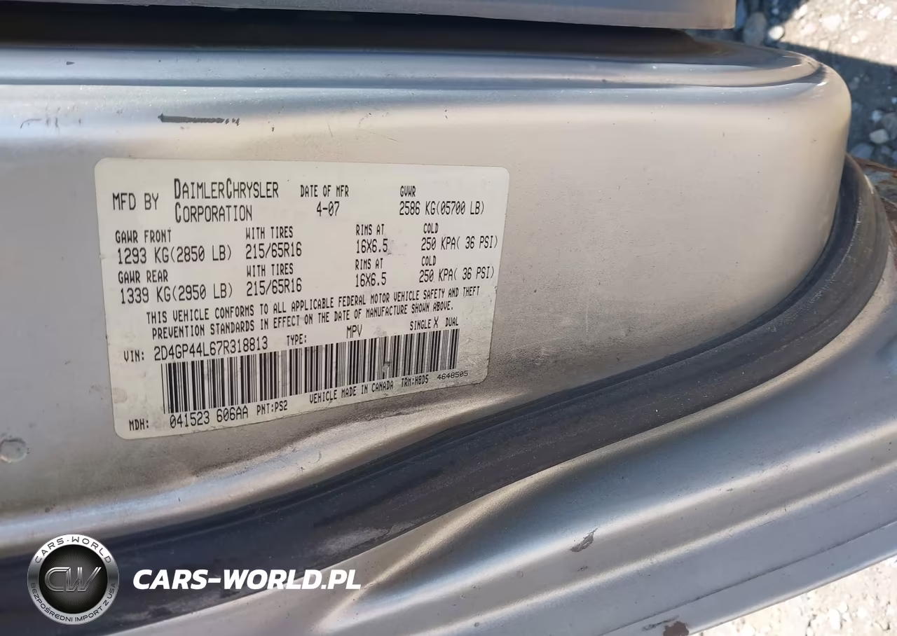 2007 Dodge Grand Caravan Sxt VIN:2D4GP44L67R318813 - 9