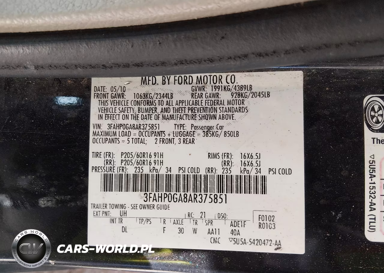 2010 Ford Fusion S VIN:3FAHP0GA8AR375851 - 9