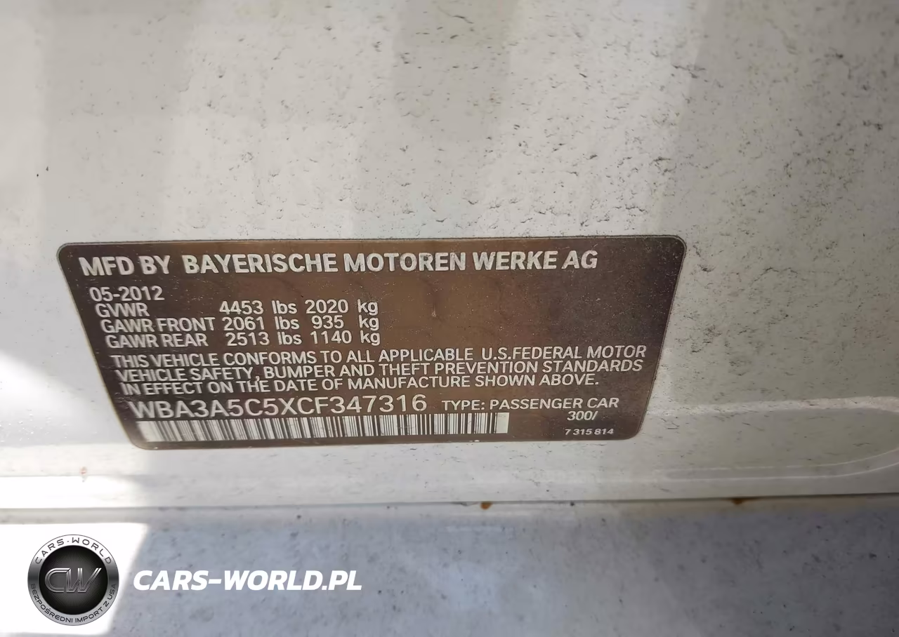 2012 BMW 328I VIN:WBA3A5C5XCF347316 - 9