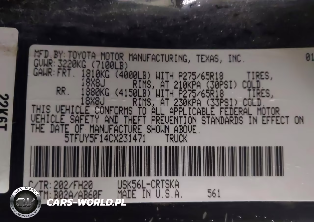 2012 Toyota Tundra Grade 5.7L V8 VIN:5TFUY5F14CX231471 - 9