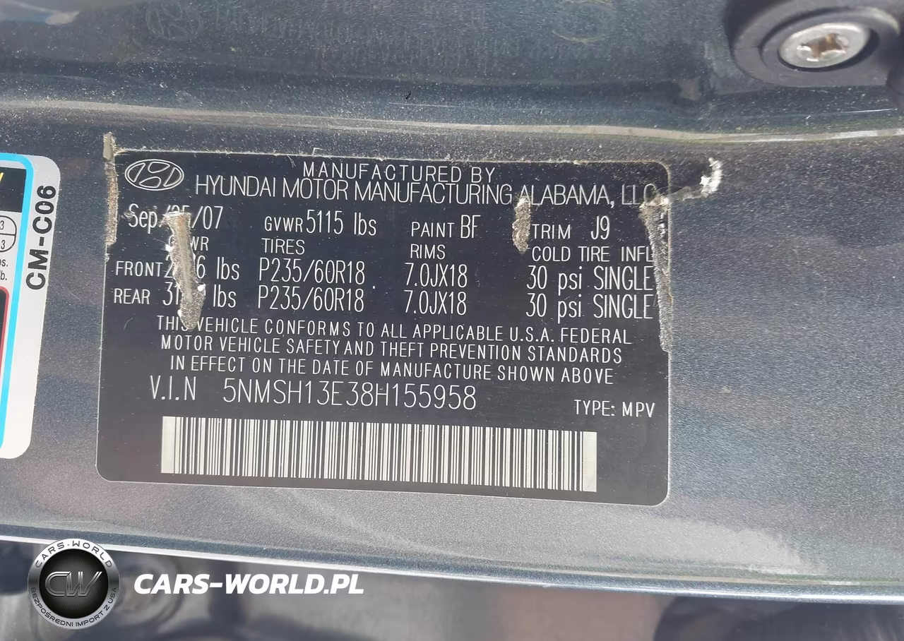 2008 Hyundai Santa Fe Limited-Se VIN:5NMSH13E38H155958 - 9