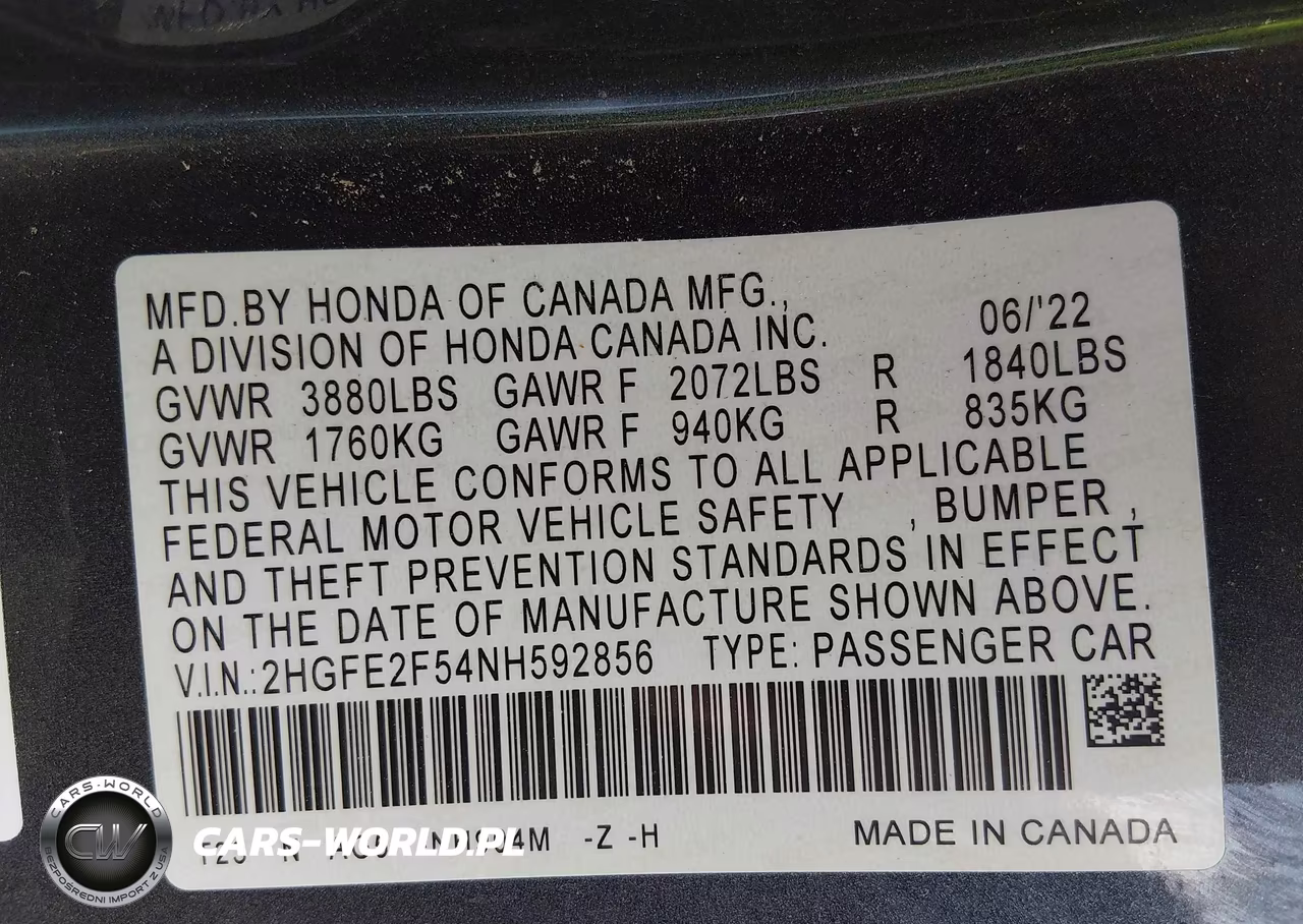 2022 Honda Civic Sport VIN:2HGFE2F54NH592856 - 9