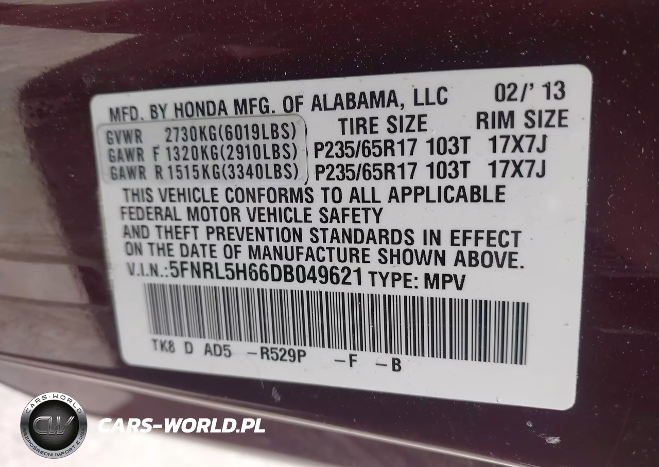 2013 Honda Odyssey Ex-L VIN:5FNRL5H66DB049621 - 9